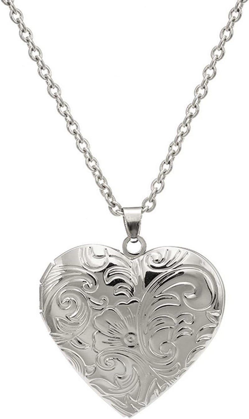 SCRDPRAD Vintage Engraved Flower Empaistic Photo Locket Hold Picture Oval Round Pendant Necklace Antique Carved Pattern Souvenir Memorial Clavicle Sweet Jewelry for Women - Image 1